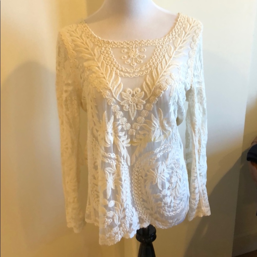 Cream Lace Express Long Sleeved Top